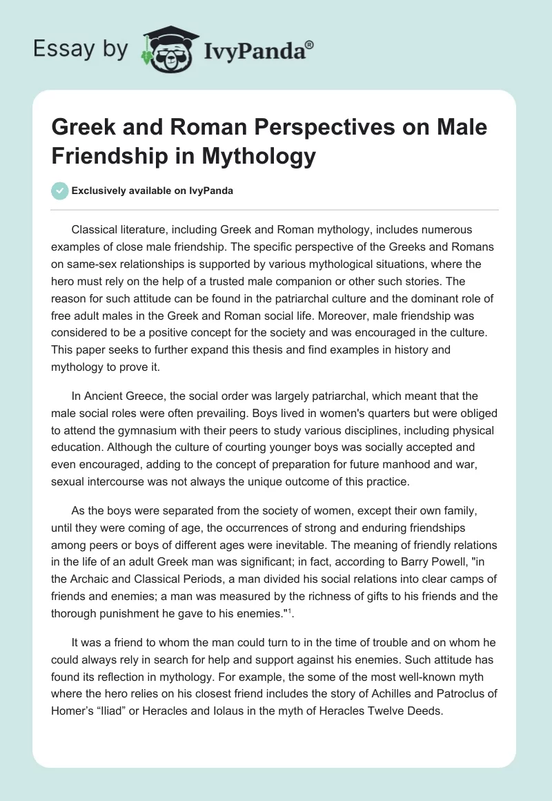 Greek and Roman Perspectives on Male Friendship in Mythology. Page 1