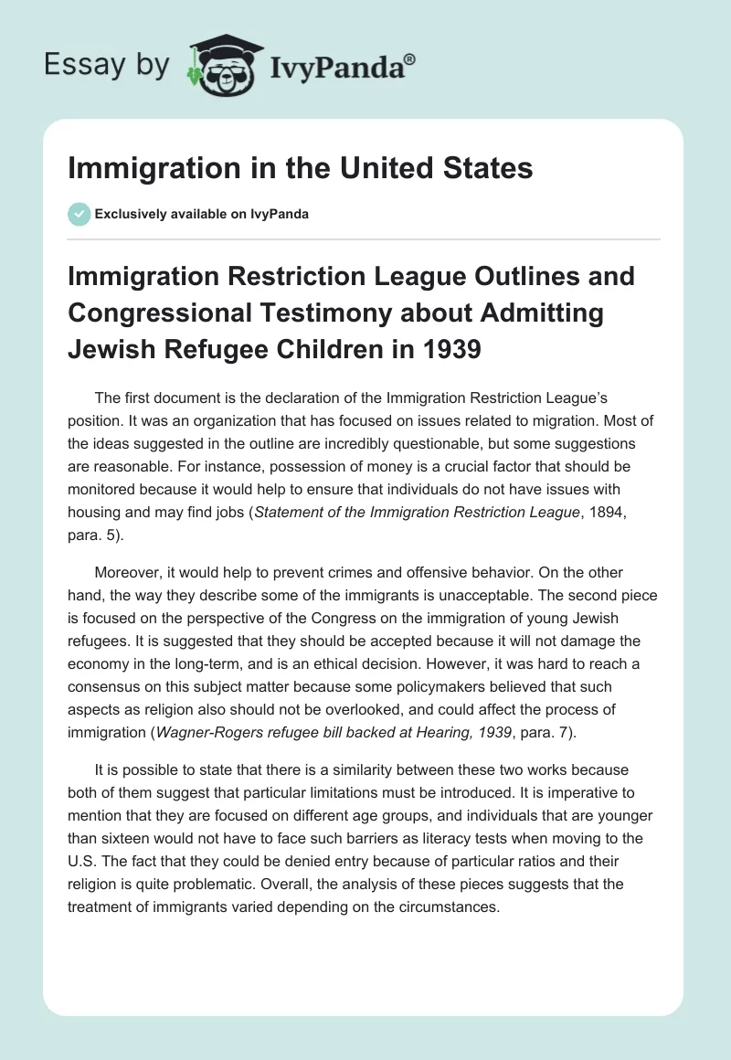 Immigration in the United States. Page 1