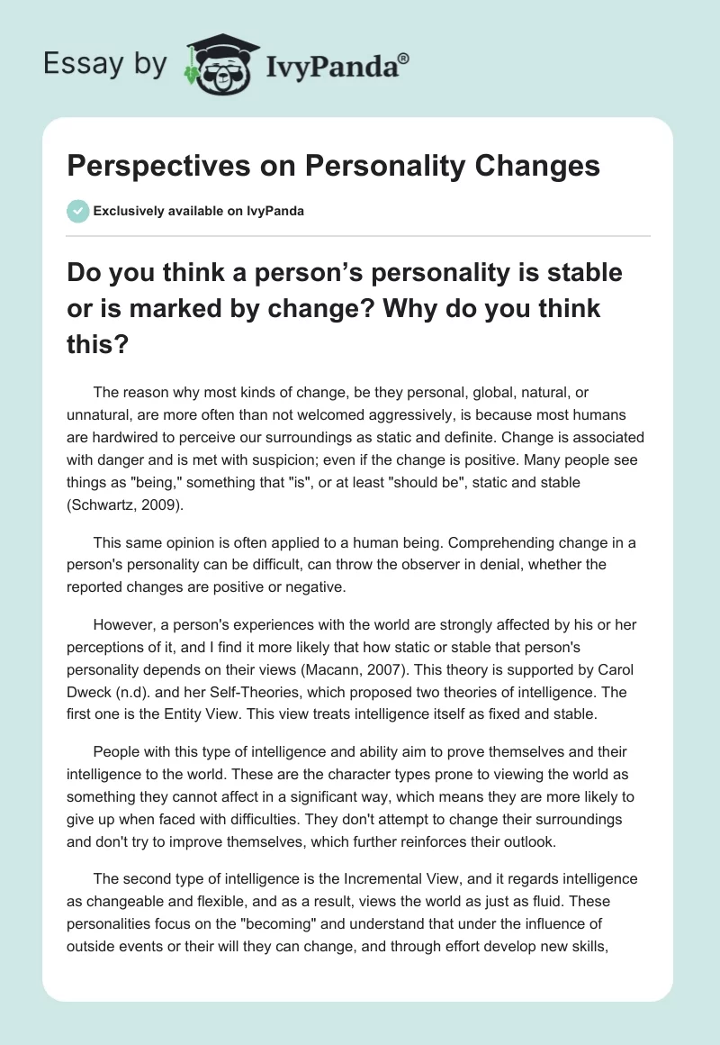 Perspectives on Personality Changes. Page 1