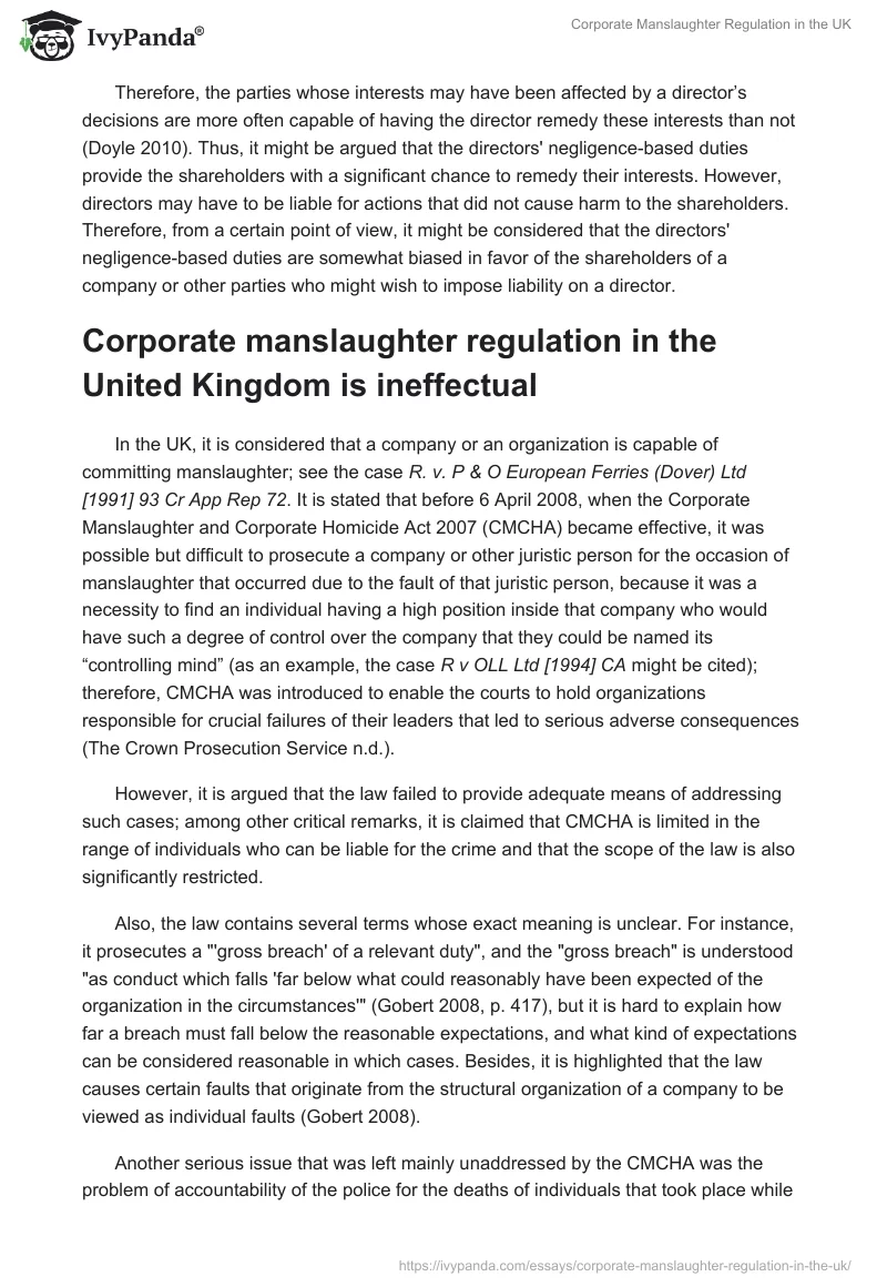 Corporate Manslaughter Regulation in the UK. Page 4