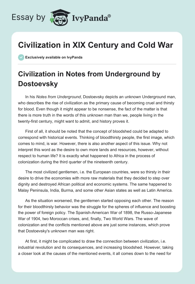 Civilization in XIX Century and Cold War. Page 1