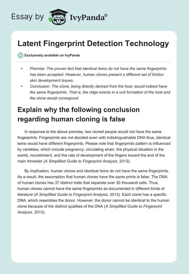 Latent Fingerprint Detection Technology. Page 1