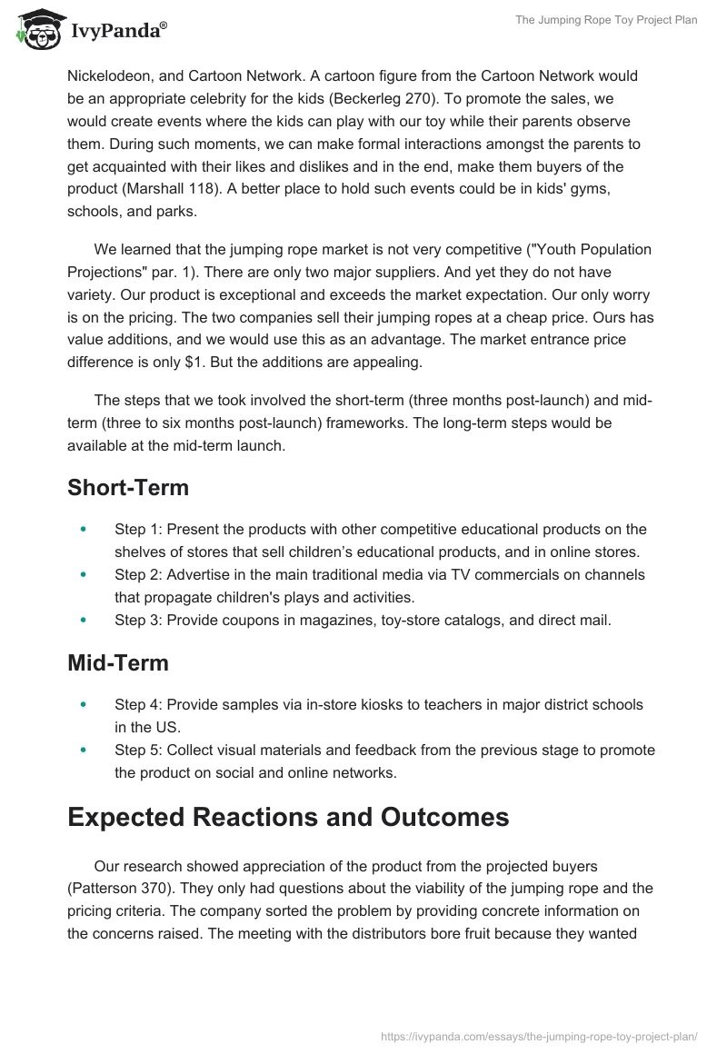 The Jumping Rope Toy Project Plan. Page 2