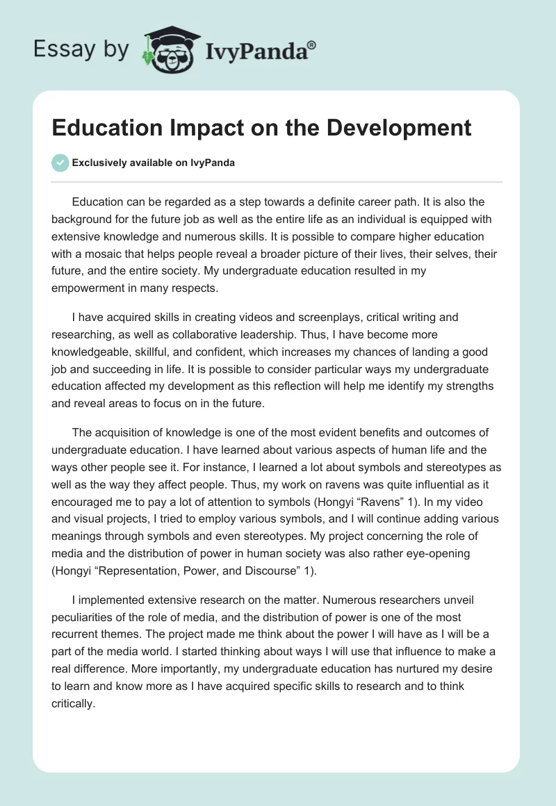 Education Impact on the Development. Page 1