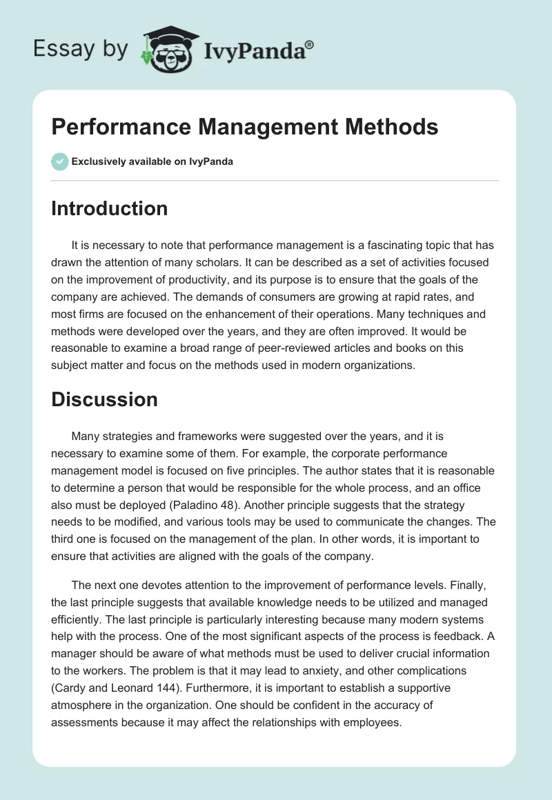 Performance Management Methods. Page 1