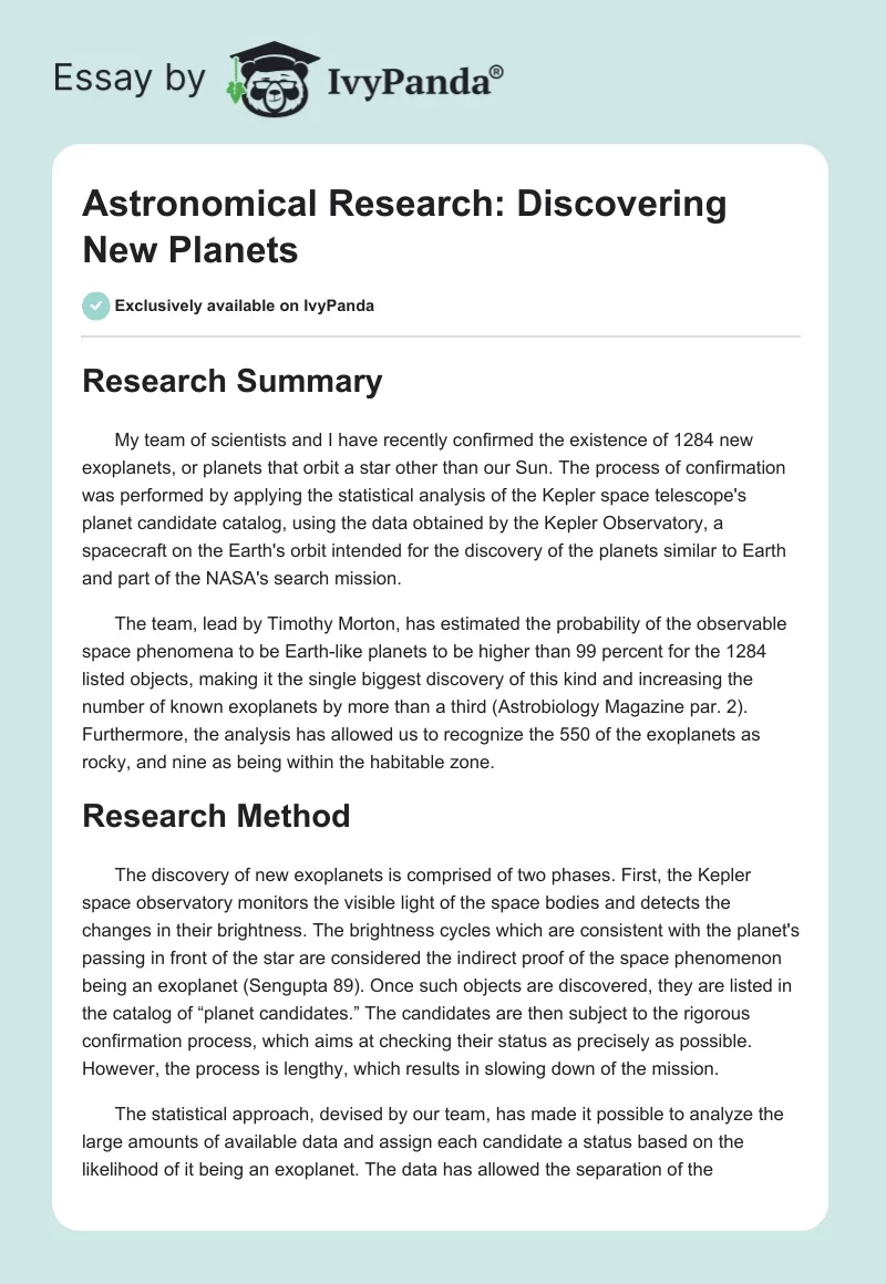 Astronomical Research: Discovering New Planets. Page 1