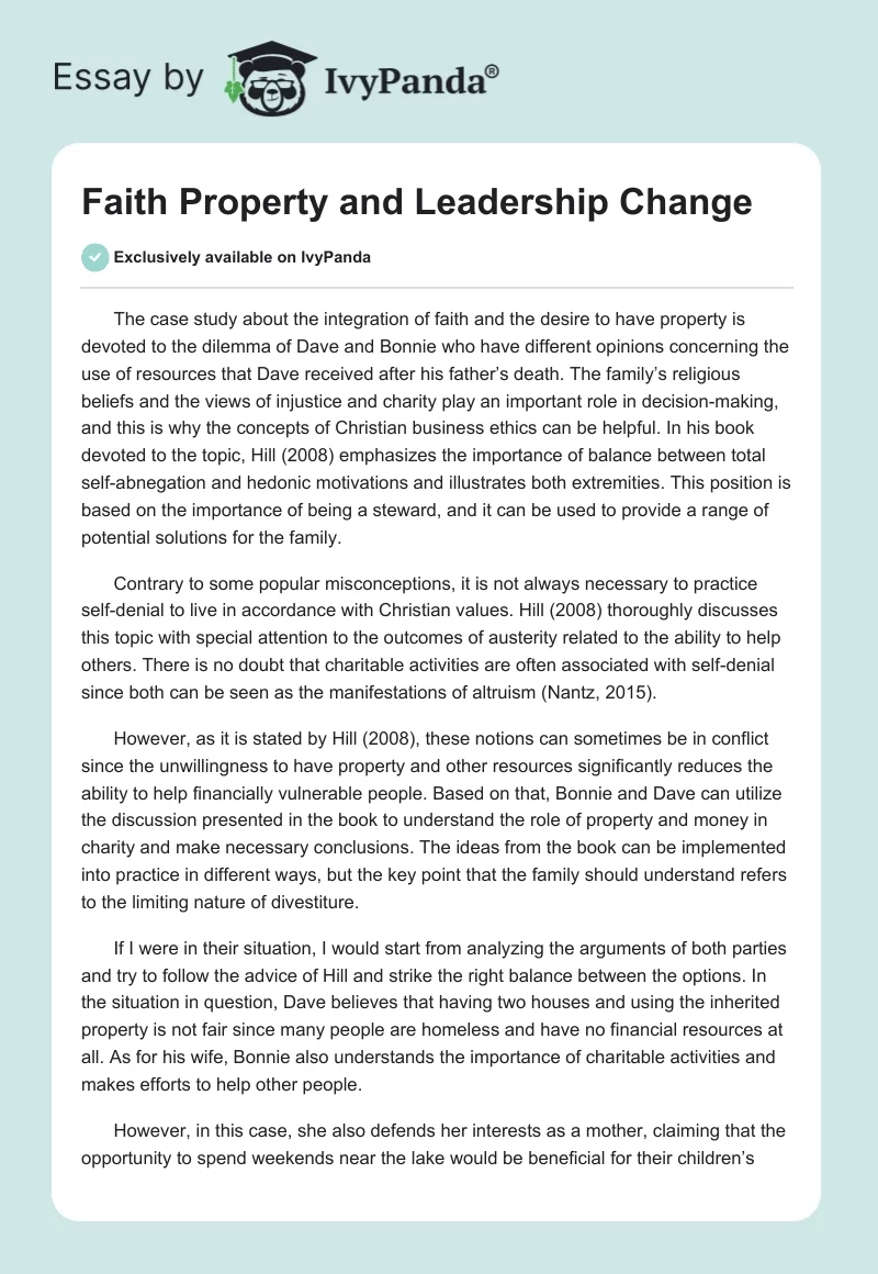 Faith Property and Leadership Change. Page 1