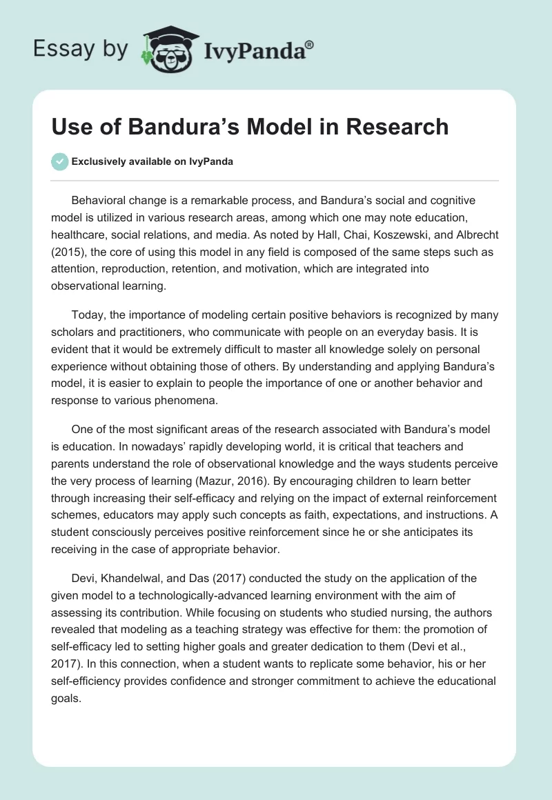 Use of Bandura’s Model in Research. Page 1