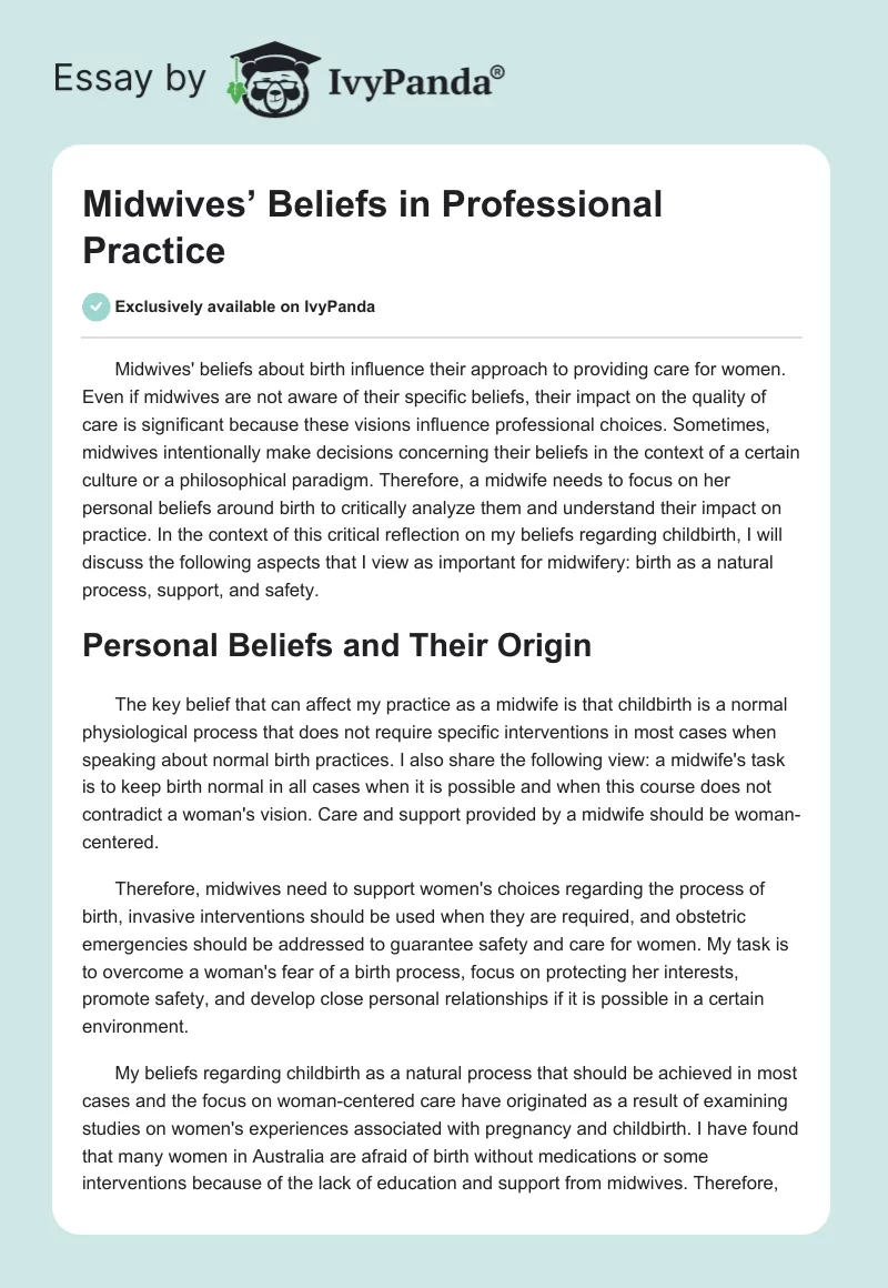 Midwives’ Beliefs in Professional Practice. Page 1