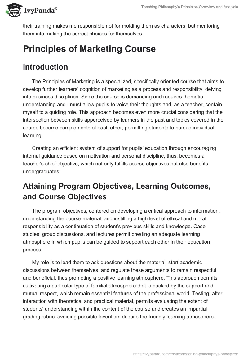 Teaching Philosophy's Principles Overview and Analysis. Page 3