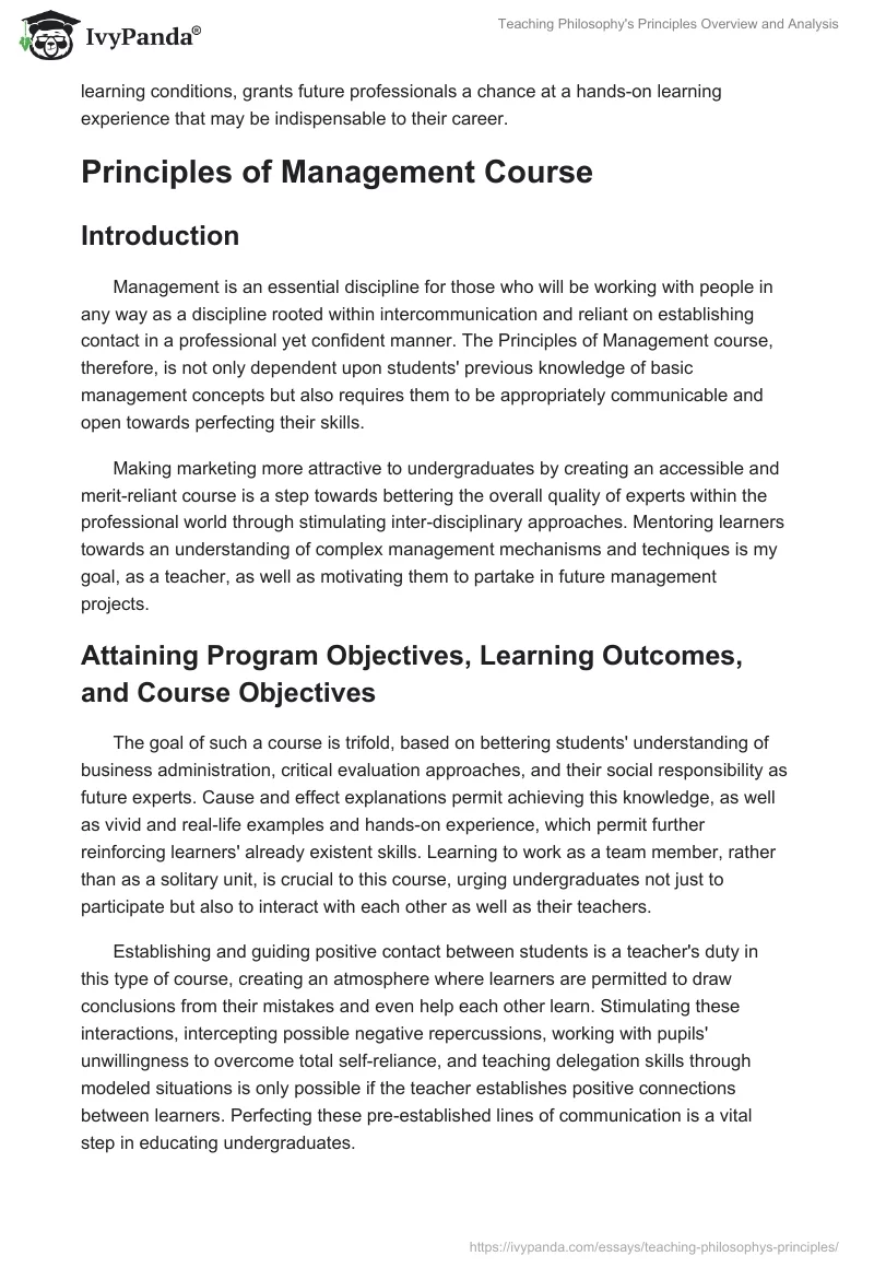 Teaching Philosophy's Principles Overview and Analysis. Page 5