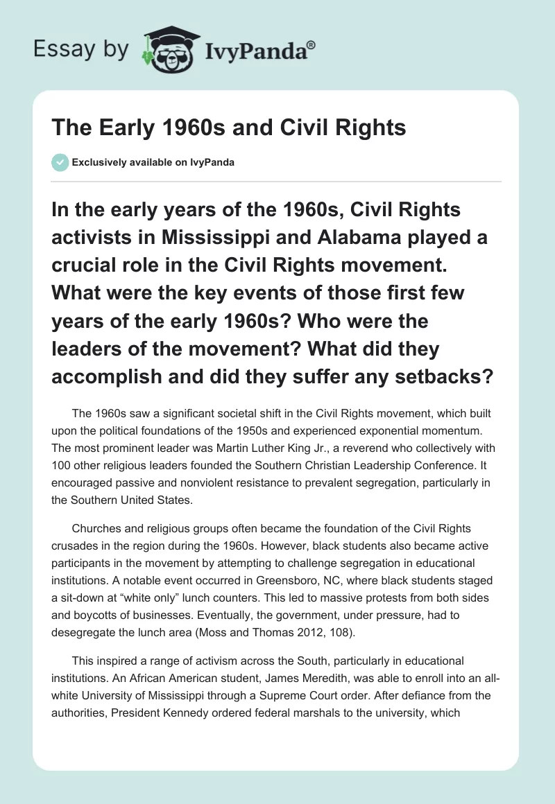 The Early 1960s and Civil Rights. Page 1
