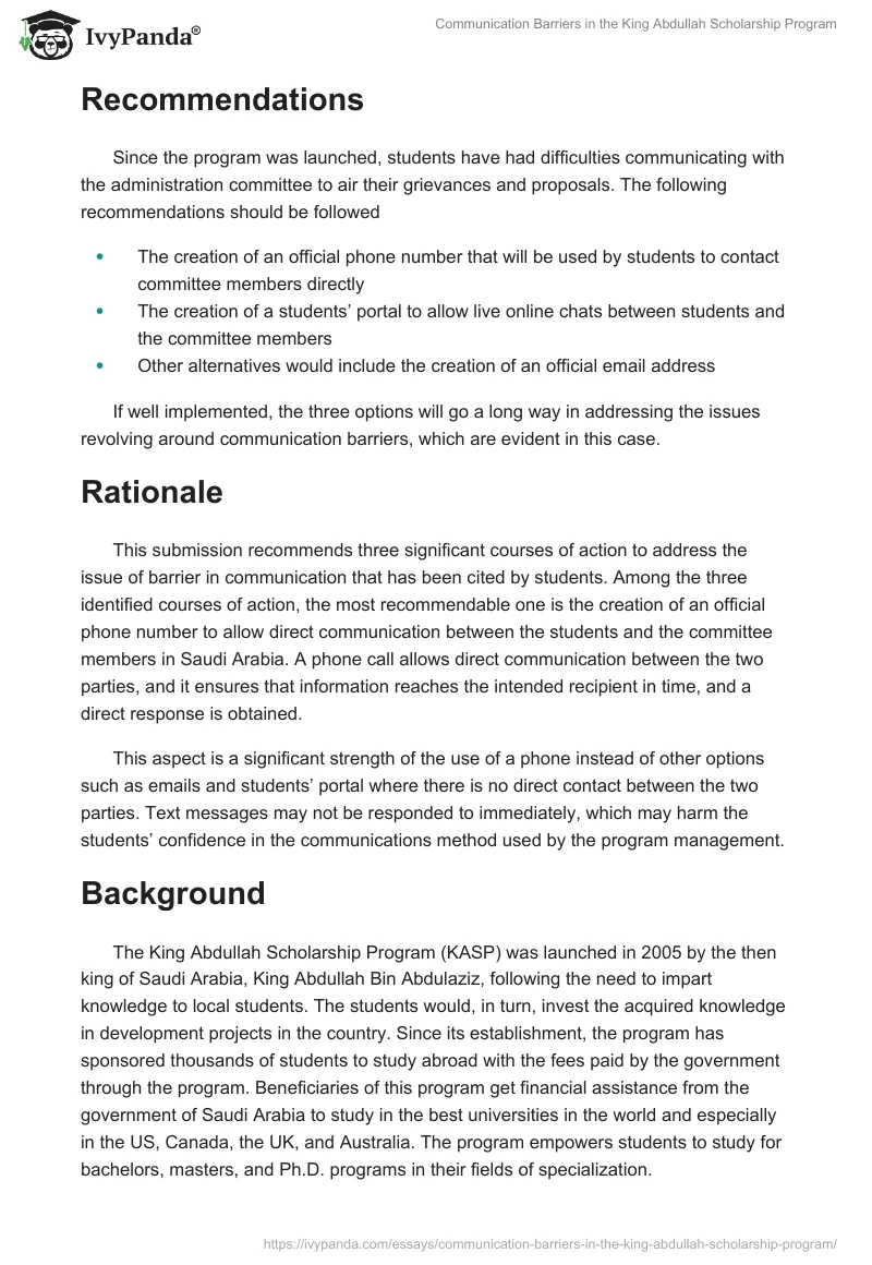 Communication Barriers in the King Abdullah Scholarship Program. Page 2