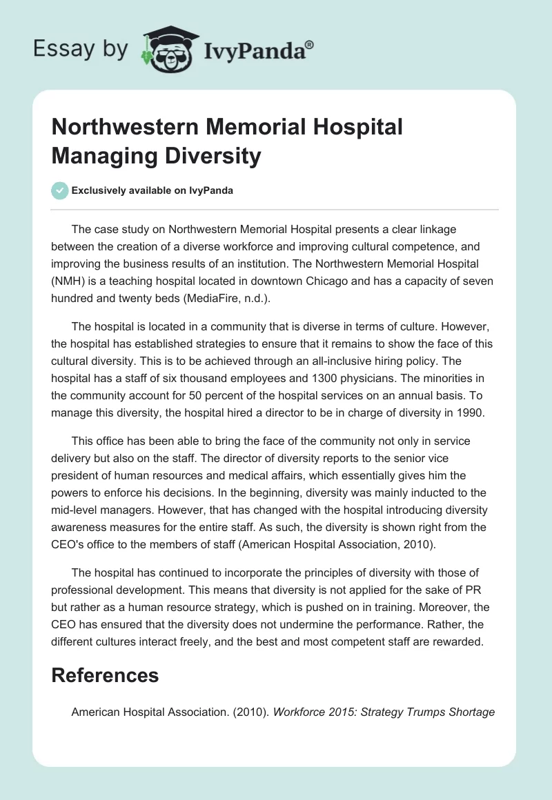 Northwestern Memorial Hospital Managing Diversity. Page 1