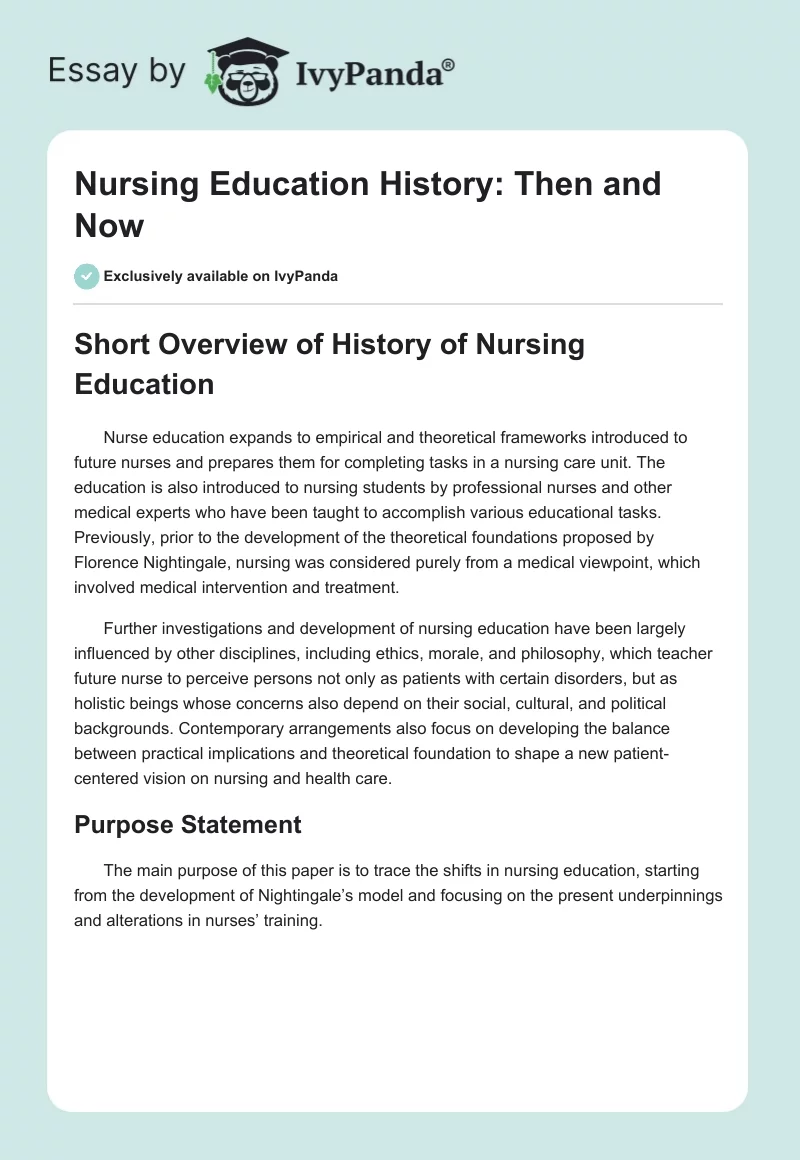 Nursing Education History: Then and Now. Page 1