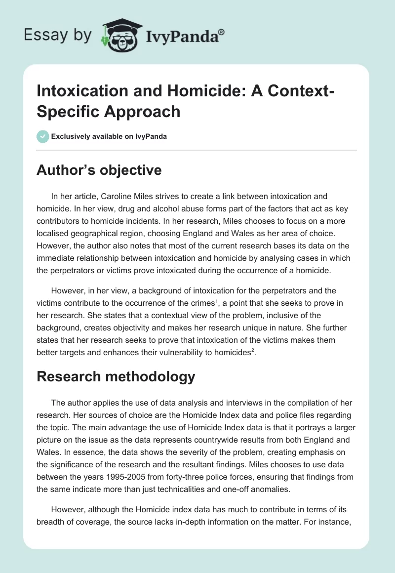 Intoxication and Homicide: A Context-Specific Approach. Page 1