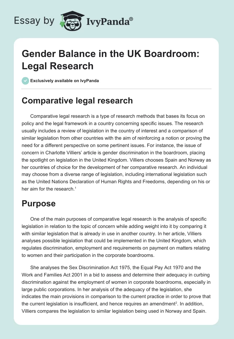 Gender Balance in the UK Boardroom: Legal Research. Page 1