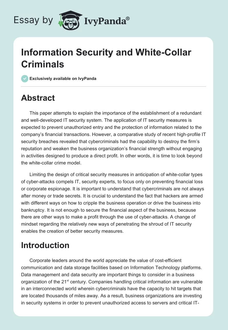 Information Security and White-Collar Criminals. Page 1