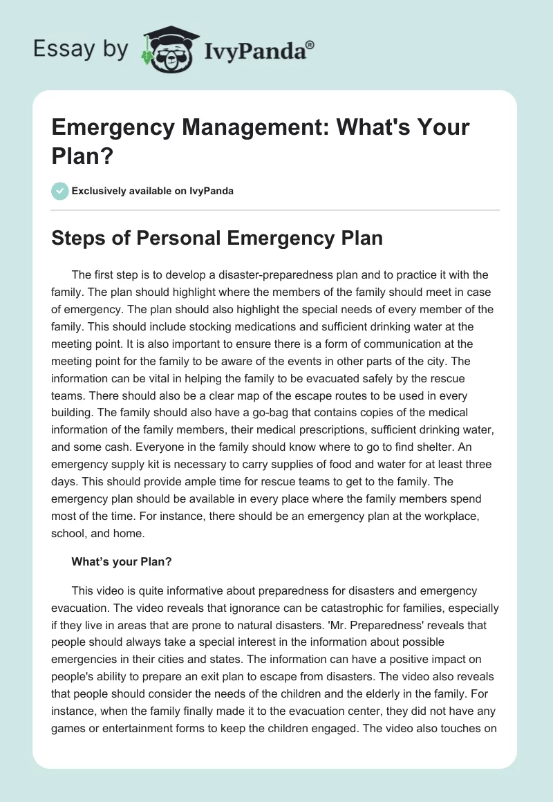 Emergency Management: What's Your Plan?. Page 1