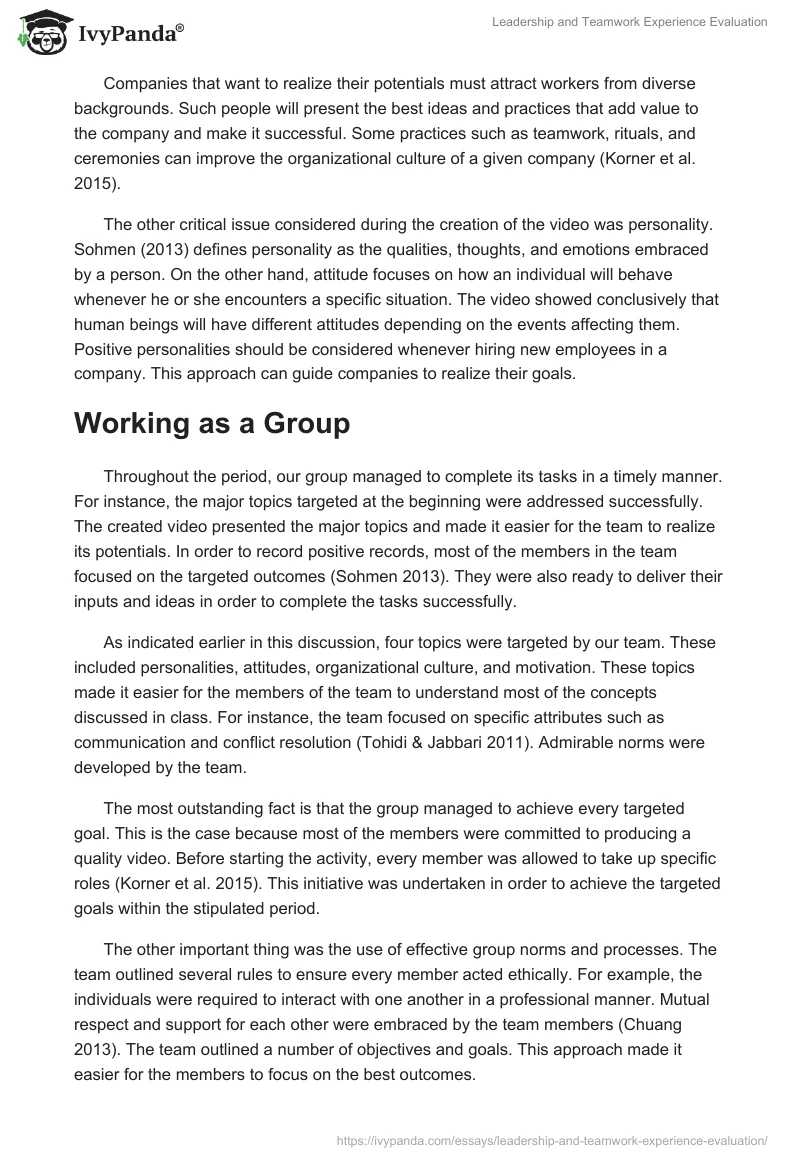 Leadership and Teamwork Experience Evaluation. Page 2