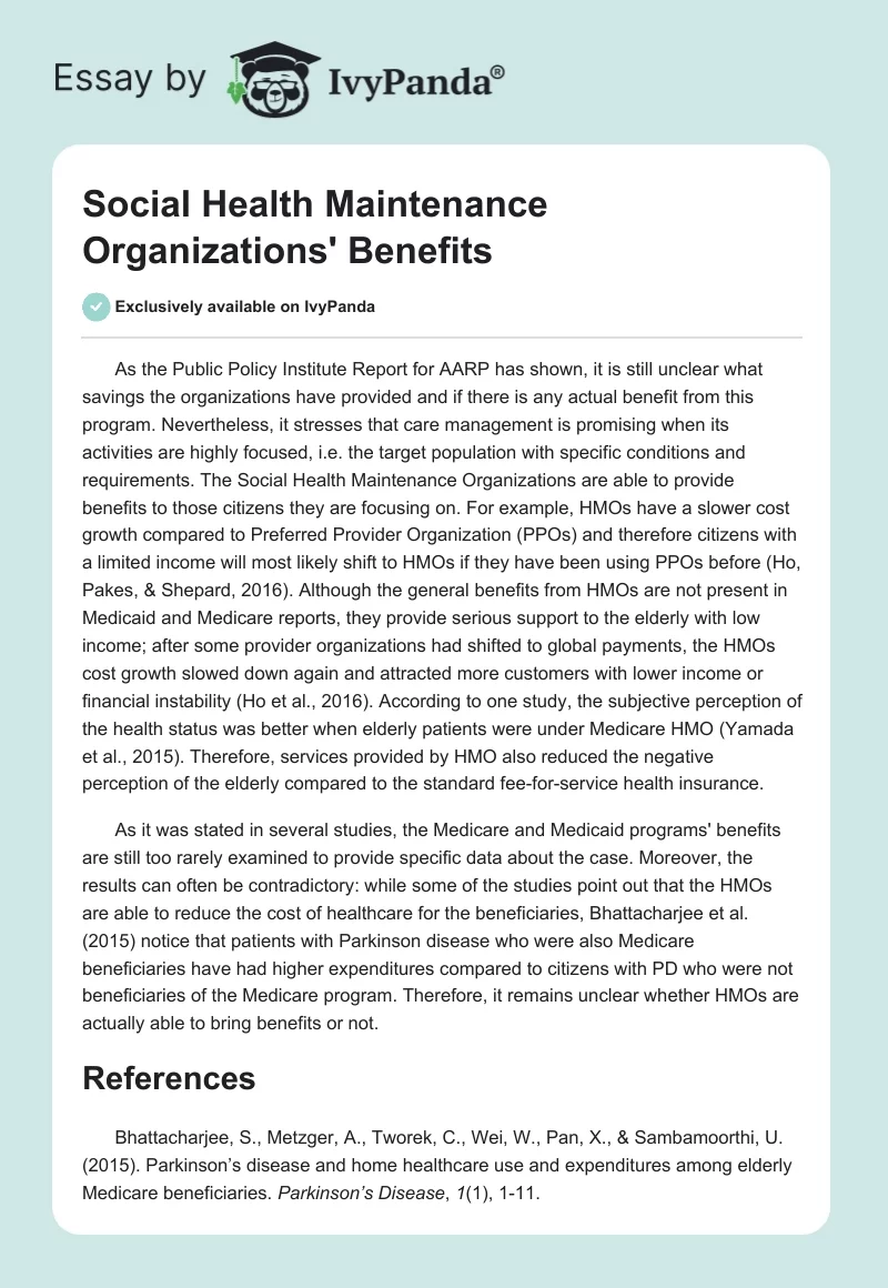 Social Health Maintenance Organizations' Benefits. Page 1