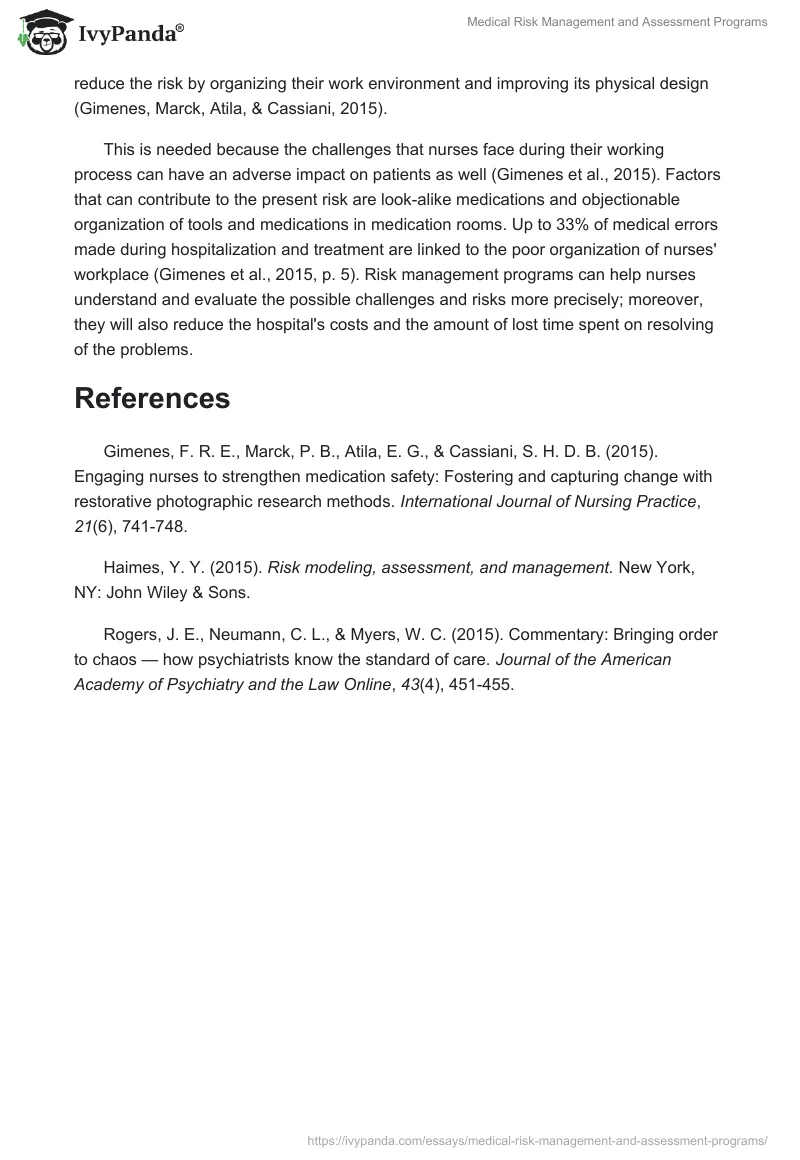 Medical Risk Management and Assessment Programs. Page 2