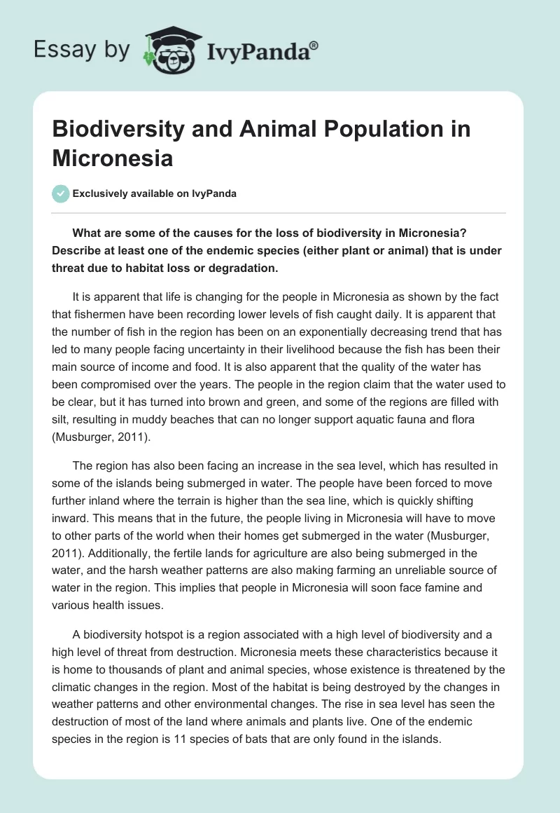 Biodiversity and Animal Population in Micronesia. Page 1