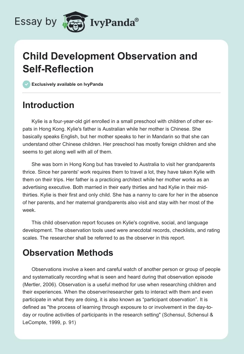 Child Development Observation and Self-Reflection. Page 1
