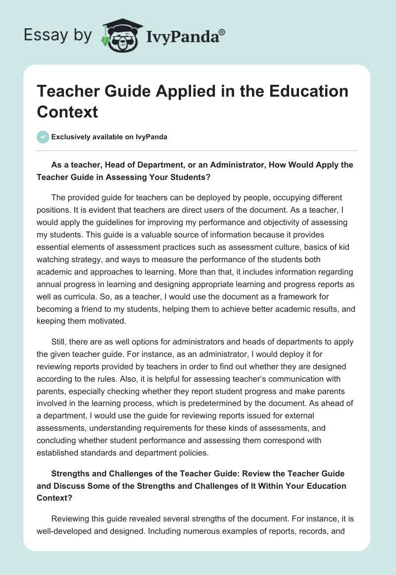 Teacher Guide Applied in the Education Context. Page 1