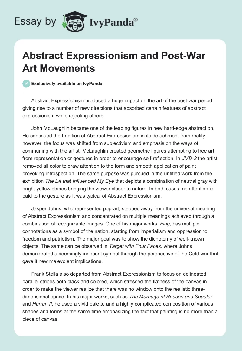 Abstract Expressionism and Post-War Art Movements. Page 1