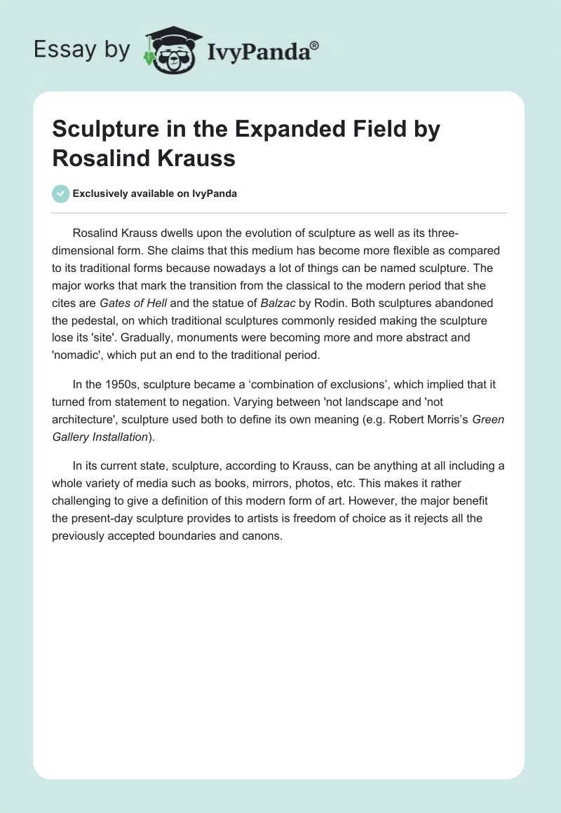 "Sculpture in the Expanded Field" by Rosalind Krauss. Page 1