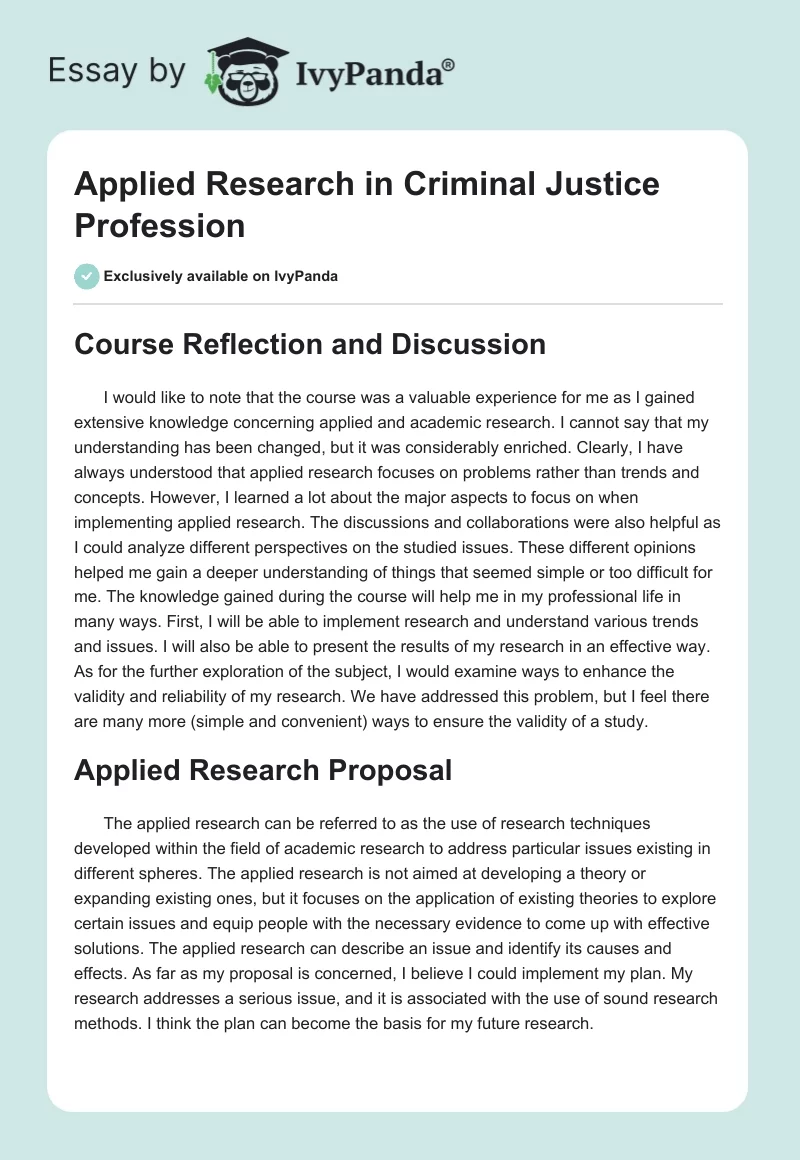 Applied Research in Criminal Justice Profession. Page 1
