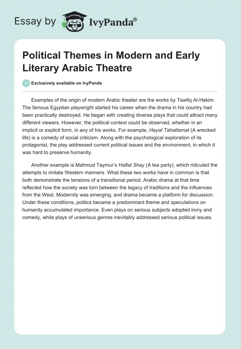 Political Themes in Modern and Early Literary Arabic Theatre. Page 1
