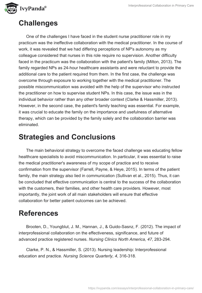 Interprofessional Collaboration in Primary Care. Page 2