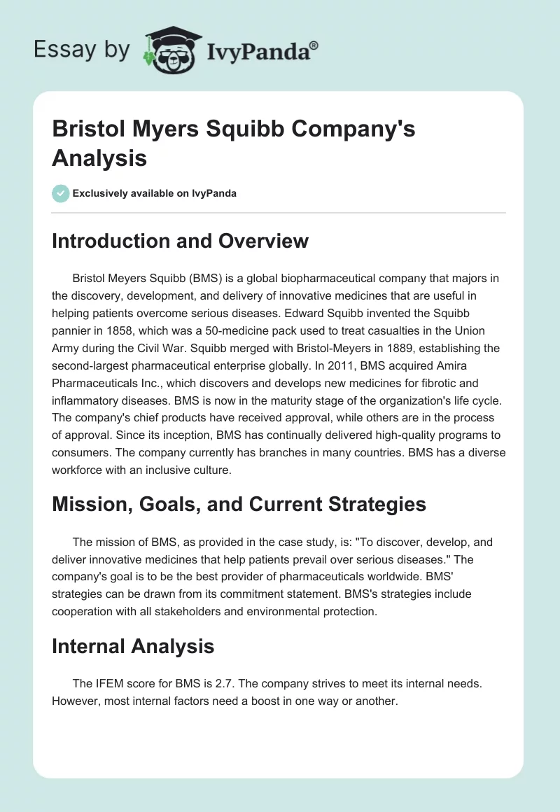 Bristol Myers Squibb Company's Analysis. Page 1