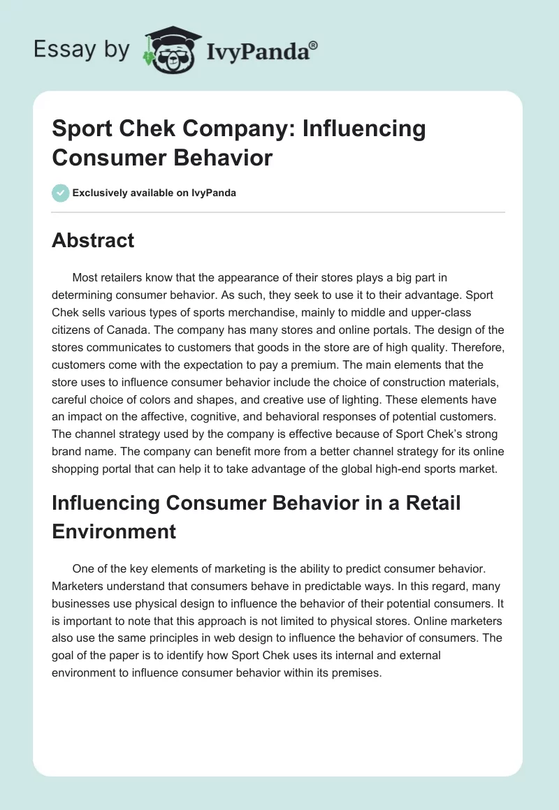 Sport Chek Company: Influencing Consumer Behavior. Page 1