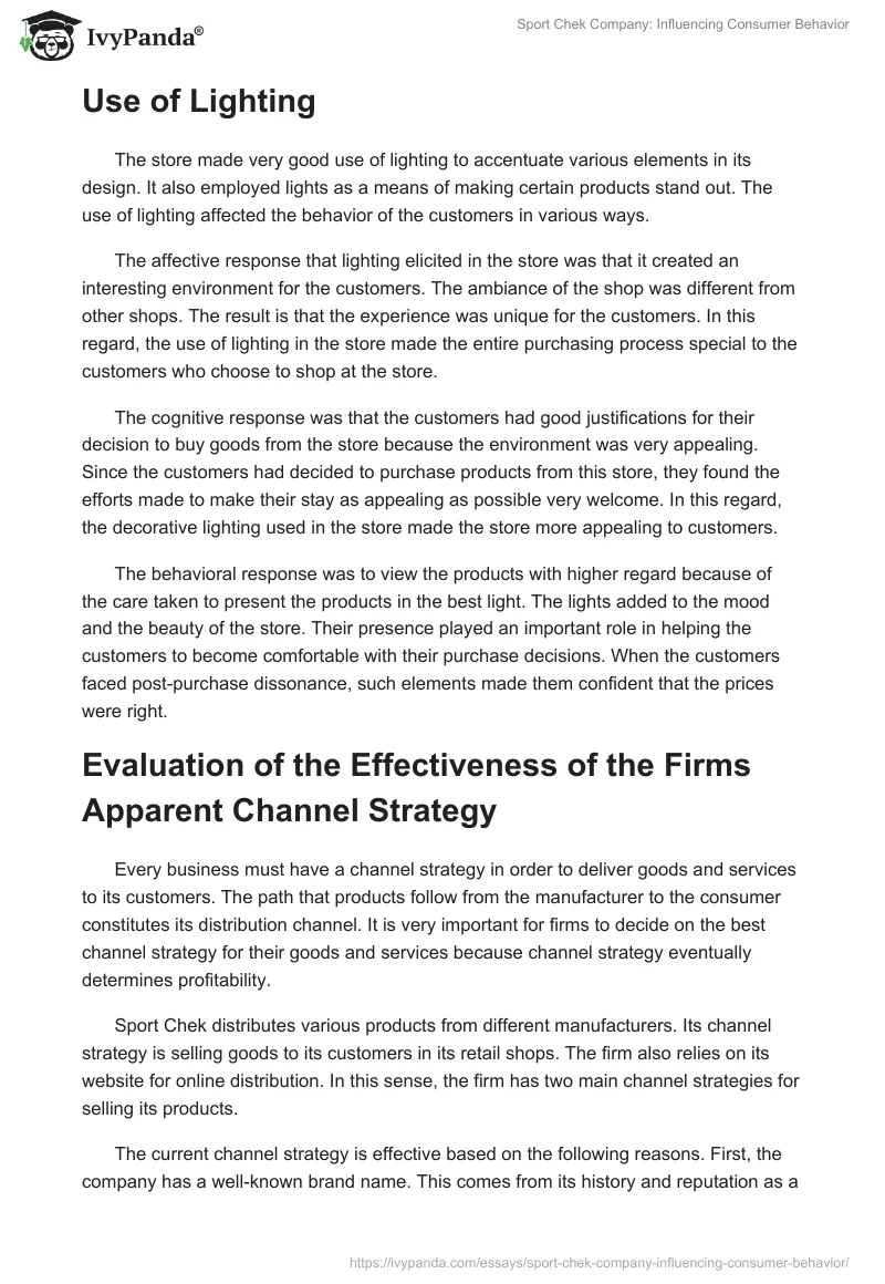 Sport Chek Company: Influencing Consumer Behavior. Page 5