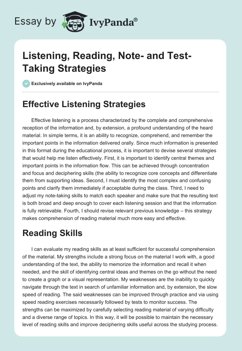 Listening, Reading, Note- and Test-Taking Strategies. Page 1