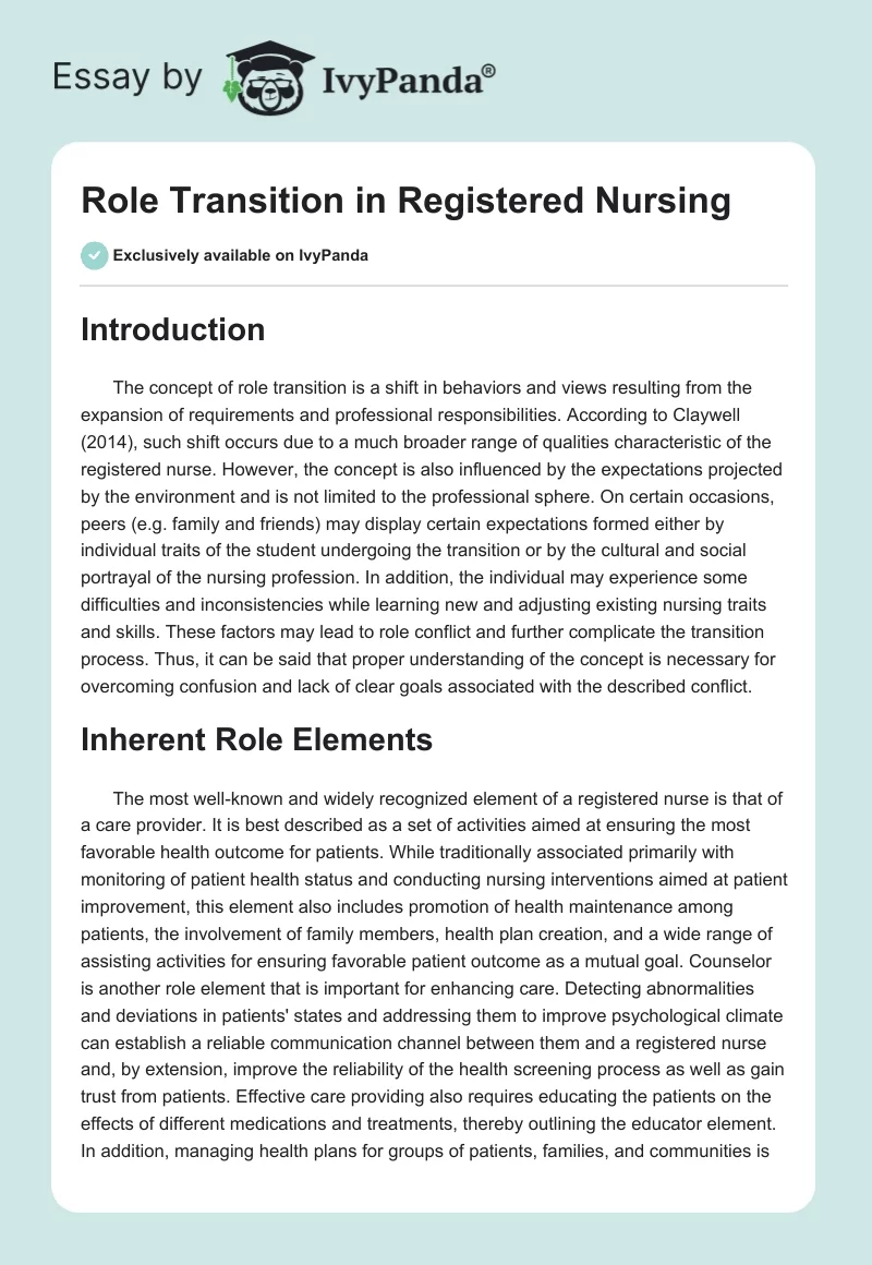 Role Transition in Registered Nursing. Page 1