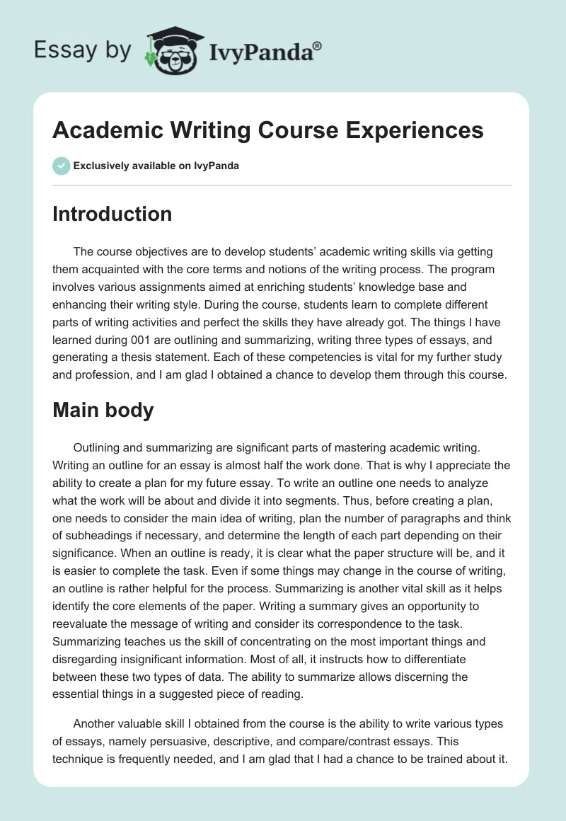 Academic Writing Course Experiences. Page 1