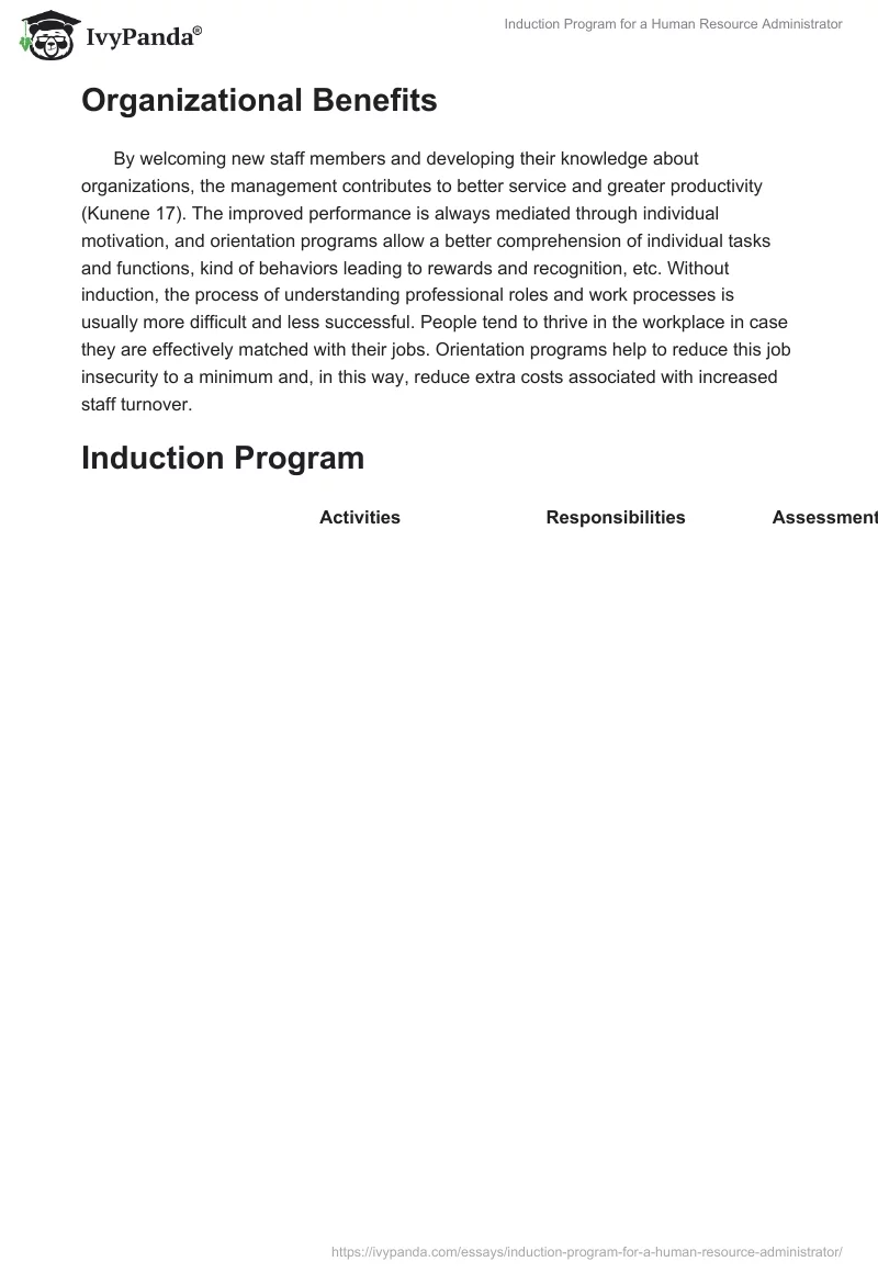 Induction Program for a Human Resource Administrator. Page 2