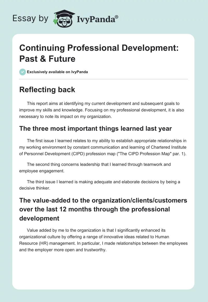 Continuing Professional Development: Past & Future. Page 1