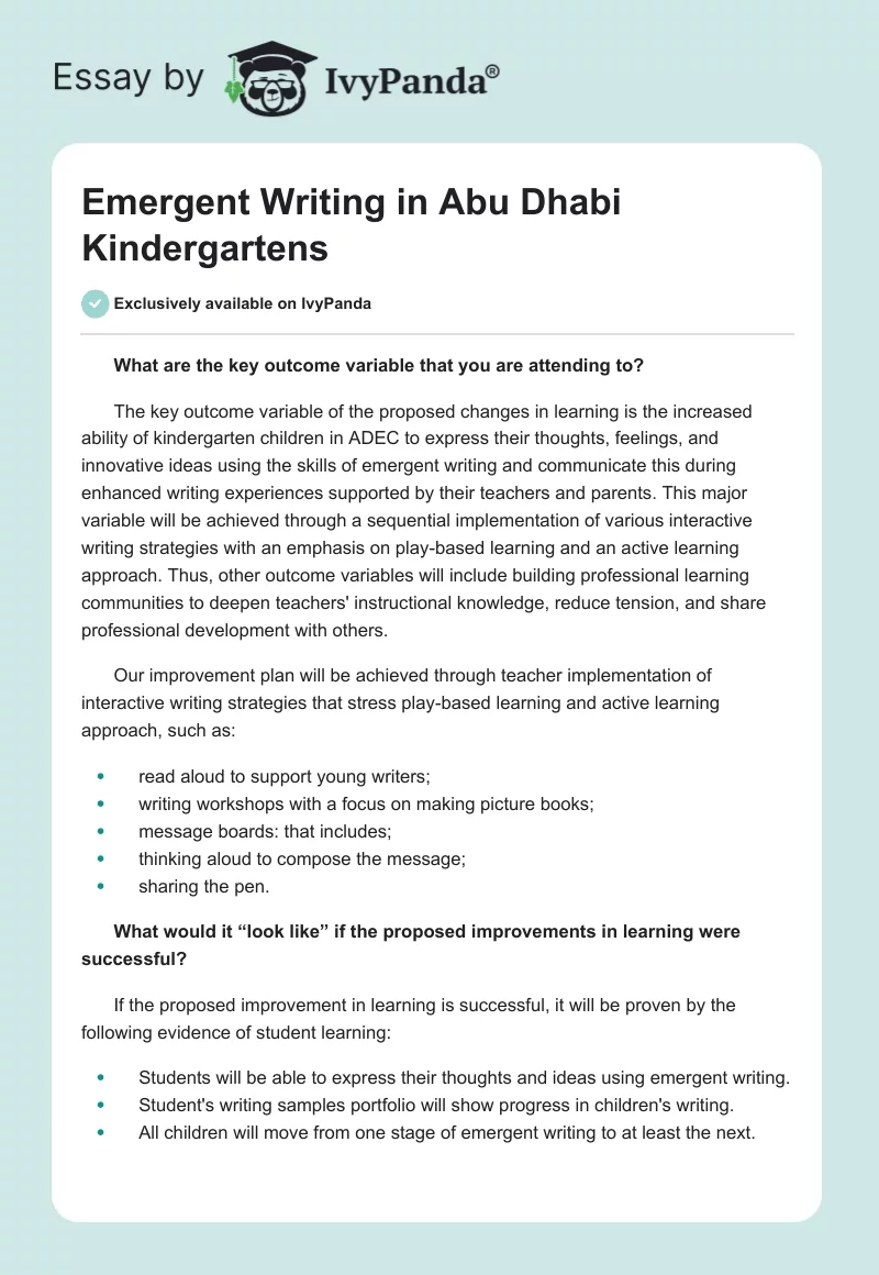 Emergent Writing in Abu Dhabi Kindergartens. Page 1