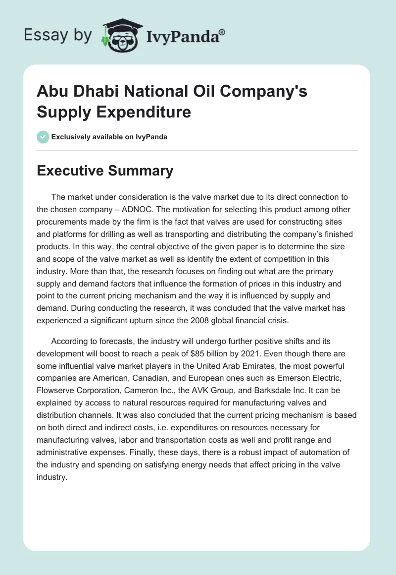 Abu Dhabi National Oil Company's Supply Expenditure. Page 1
