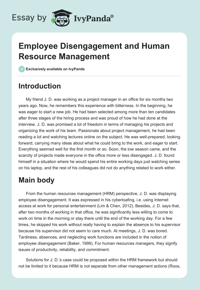 Employee Disengagement and Human Resource Management. Page 1