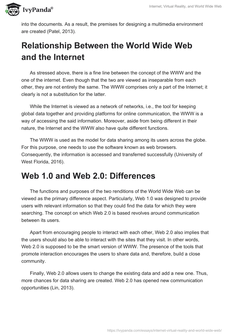Internet, Virtual Reality, and World Wide Web. Page 2