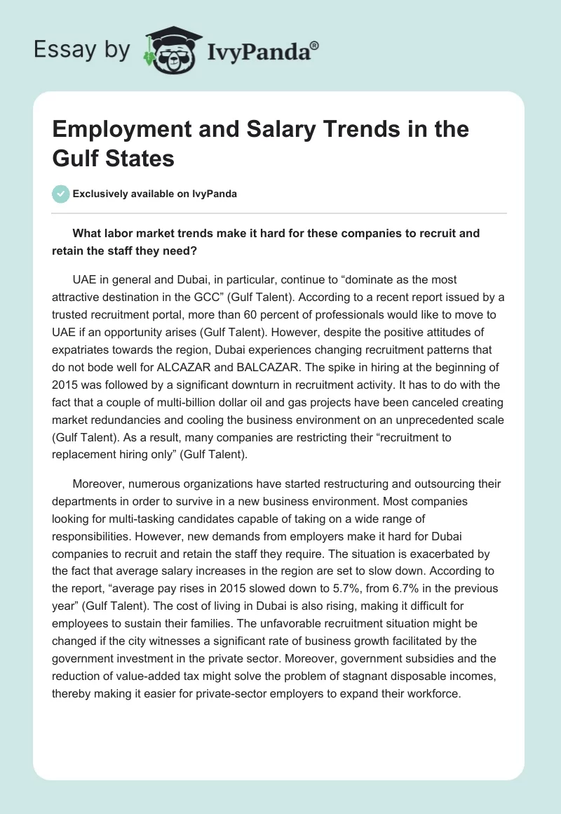 Employment and Salary Trends in the Gulf States. Page 1