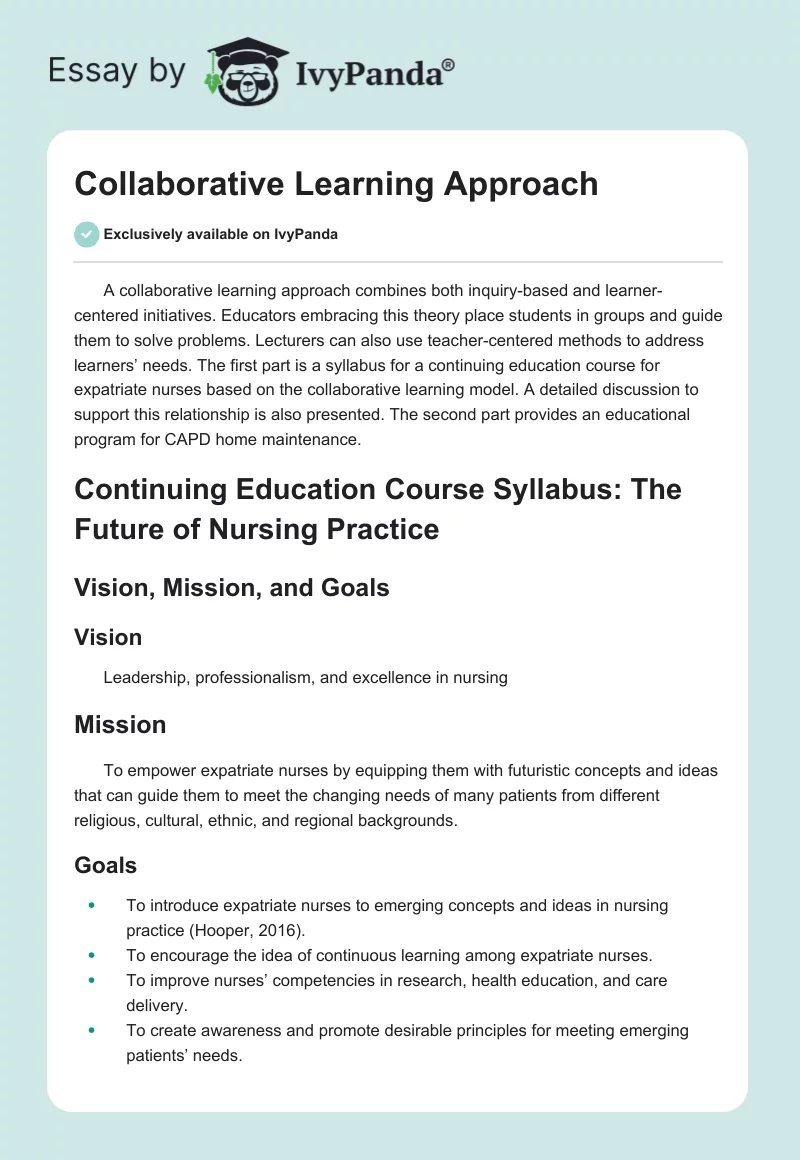 Collaborative Learning Approach. Page 1