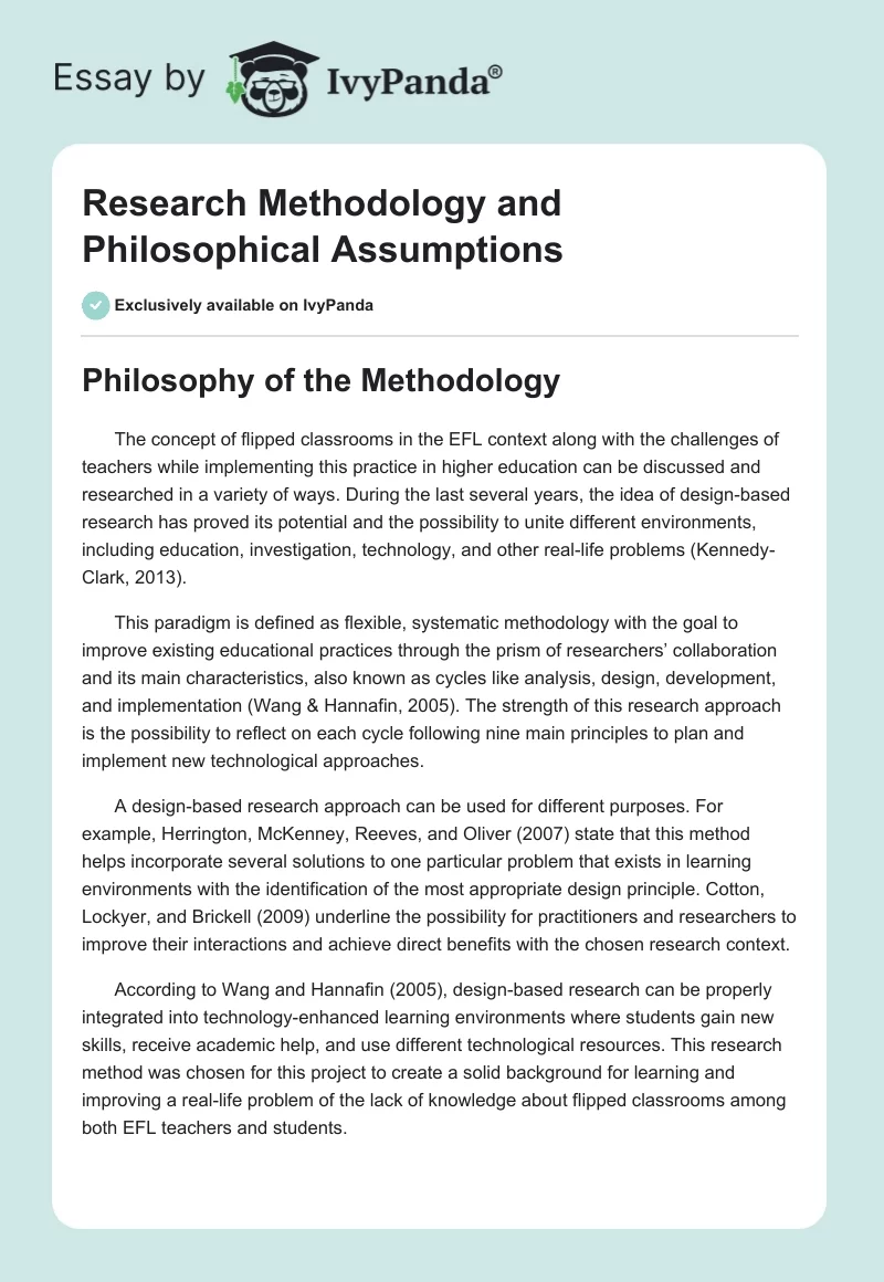 Research Methodology and Philosophical Assumptions. Page 1
