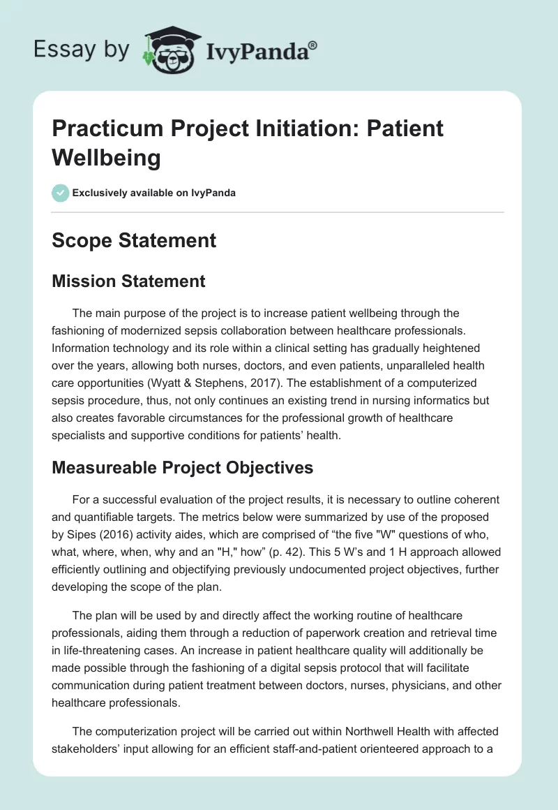 Practicum Project Initiation: Patient Wellbeing. Page 1